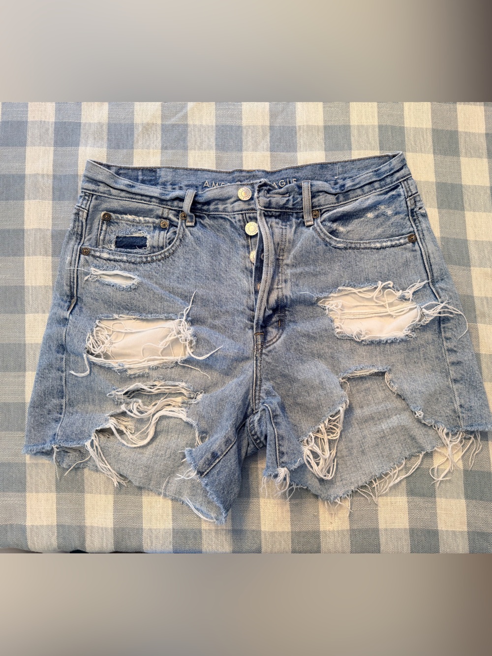 American Eagle Light Blue Distressed Denim Cutoff Shorts